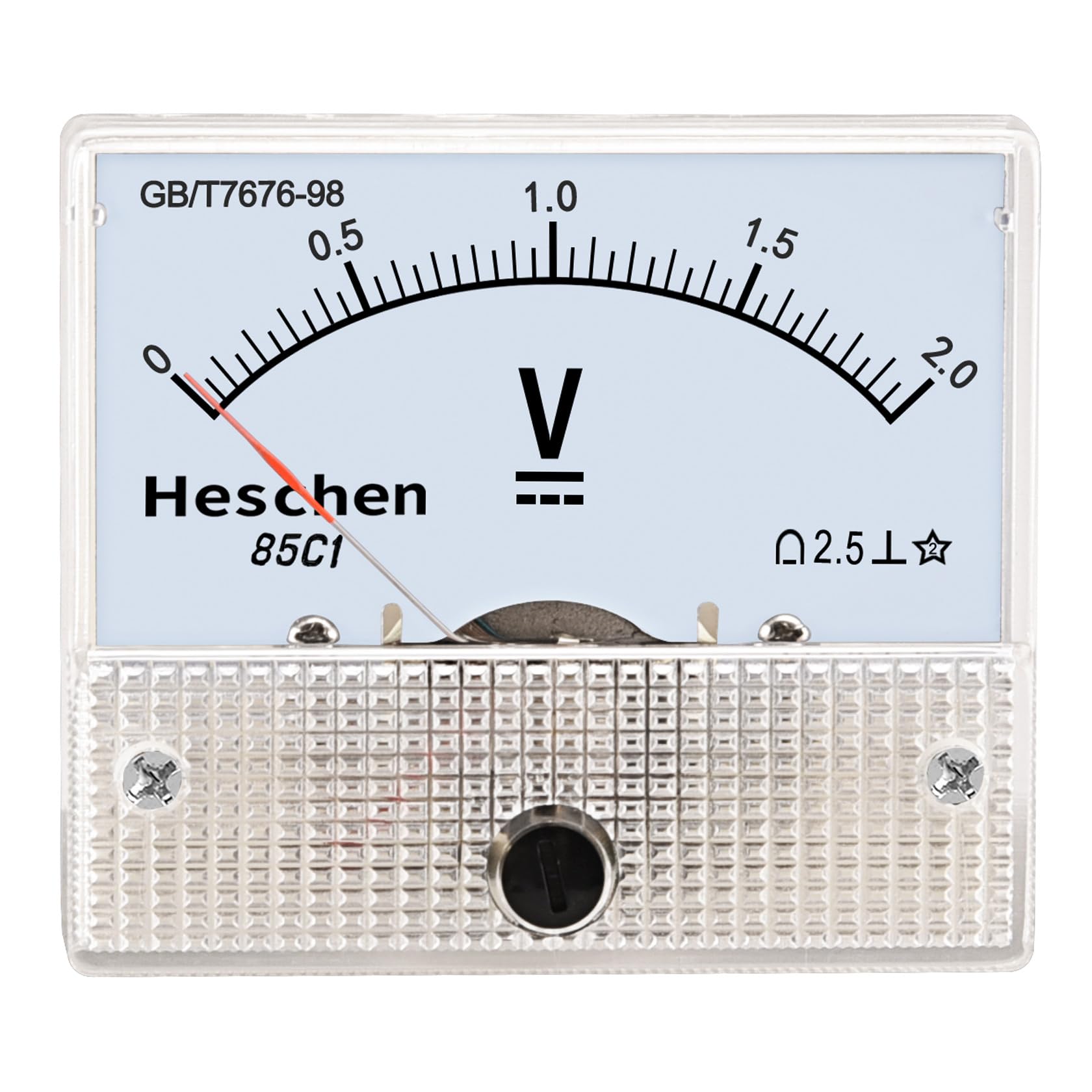 Heschen 85C1-2V Rectangle Panel Mounted Voltage Meter Voltmeter Tester DC 0-2V Class 2.5 White
