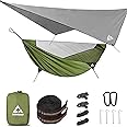 CROSSHIP Camping Hammock with Mosquito Net and Rain Fly Tarp - 2 Person Hammock Tent, Portable Parachute Nylon Hammock for Outdoor, Hiking, Backpacking, Backyard, Beach, Travel (Hold Up to 500lbs)