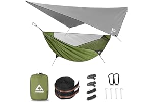 CROSSHIP Camping Hammock Mosquito Net with Rain Fly - Rain Fly Tarp & Hammock Bug Net, Portable Parachute Nylon Hammock for Outdoor, Hiking, Backpacking, Backyard, Beach, Travel (Hold Up to 500lbs)