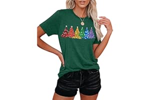 QAUN Womens Christmas Tshirt:Christmas Tree Print Shirts Xmas Party Shirt Women Cute Christmas Tops
