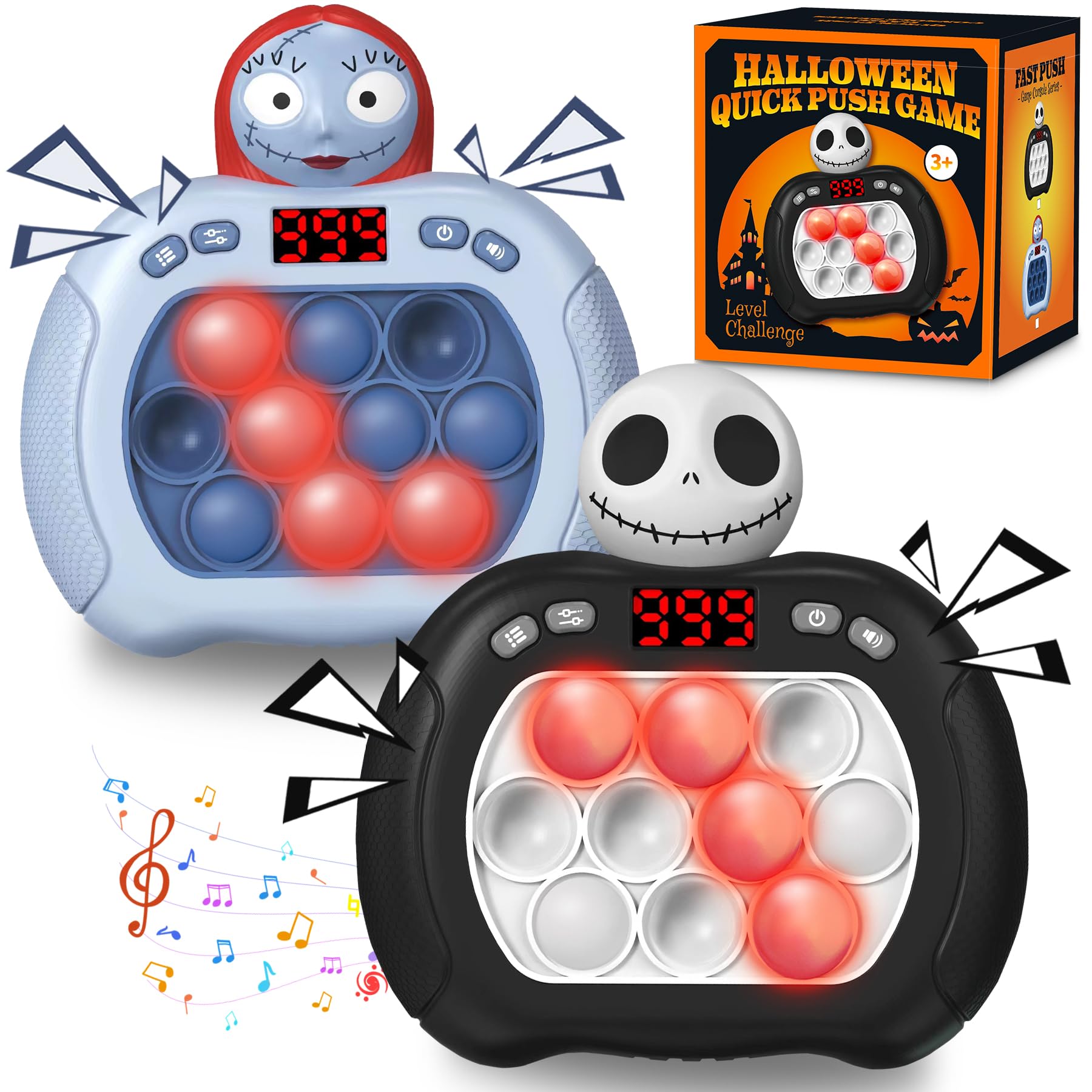 Photo 1 of 2pcs Christmas Pop Push Game Light Up Fidget Toy,Halloween Toys for Boys Grils Teens Age 3-12,Pop Bubble Sensory Toys,Halloween Party Favors Halloween Trick or Treat Gifts (Black-Blue)