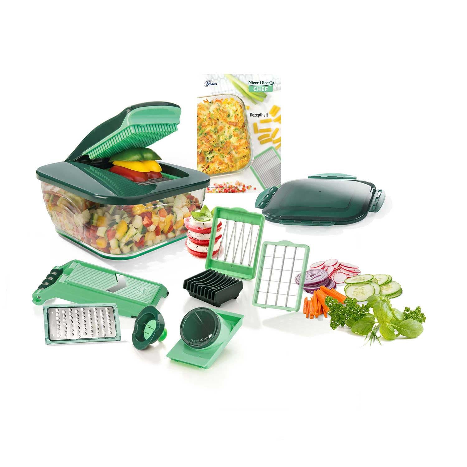 Genius Nicer Dicer Chef (15 parts) | Fruit cutter, vegetable cutter, onion cutter, chopper, vegetable slicer, mandolin