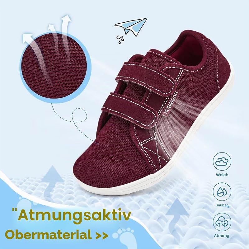Kinder Breite Barfußschuhe für Jungen Mädchen Outdoor Trail Running Minimalist Walking Schuhe(EU 30,Weinrot)