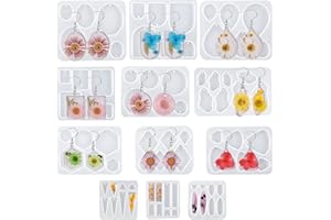 MAMUNU Resin Jewelry Molds,12 PCS Earring Resin Molds Silicone with Hole, Variety Shapes and Size Jewelry Casting Molds for Epoxy Resin, Resin Molds for Earrings Pendant Keychain Jewelry Making, DIY Crafting