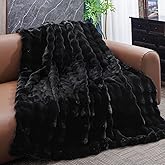 Opulapel Black Faux Fur Throw Blanket for Couch Bed Fuzzy Plush Fluffy Soft Blanket for Sofa Bubble Cozy Blankets for Bedroom Living Room Gift, 50 * 60 Inches 900GSM