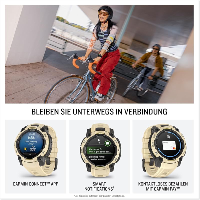 Instinct 3 45mm AMOLED – Multisport-Smartwatch, 1,2" Display, bis zu 18 Tage Akkulaufzeit, 80+ Sport-Apps, Navigationsfunktion, smarte Features, LED-Taschenlampe, wasserdicht