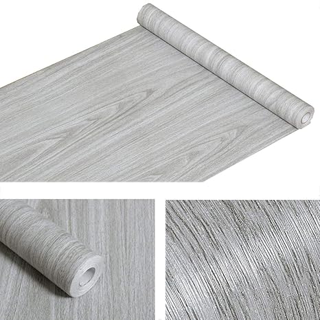 Glow4u Faux Gray Wood Grain Contact Paper Vinyl Self Adhesive