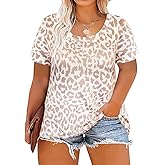 CARCOS Plus Size Tops for Women Short Sleeve Shirt Summer Star/Leopard/Tie Dye/Flower Crewneck Pullover Tunic XL-5XL