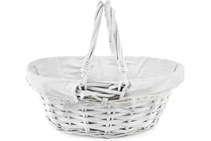 Cornucopia Brands Wicker Basket w/Handles (White-Painted), for Easter, Picnics, Gifts, Home Decor and More, 12.5 x 9 x 6 Inches