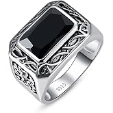 Yaresul 925 Sterling Silver Mens Ring Celtic Pattern Mens Wedding Band | 5ct 8X12mm Radiant Cut Teal Turquoise Ring/Created Mens Black Onyx for Dad Father Size 7-12
