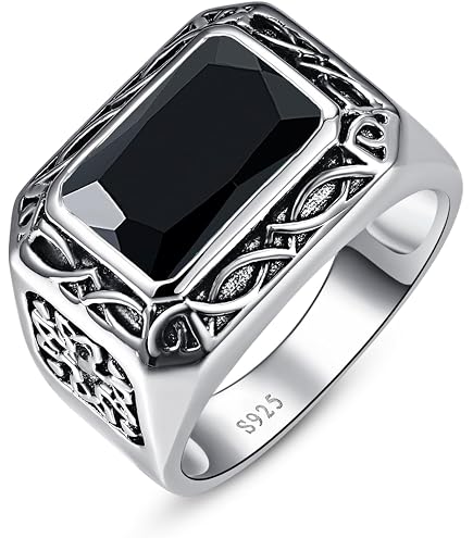 PYTALI Black Onyx Ring for Men S925 Sterling Silver Oxidized