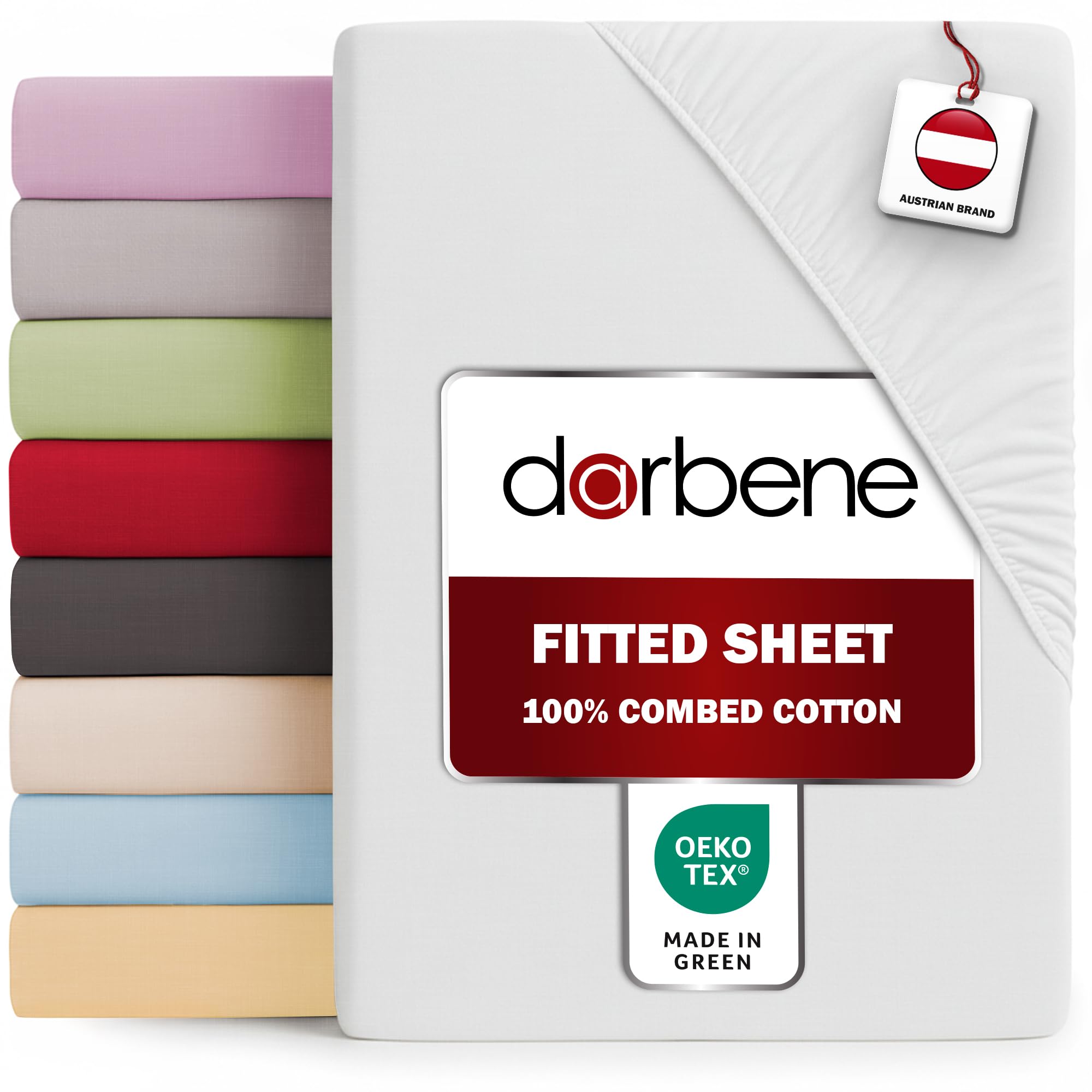 DarBene Fitted Sheet - Premium Jersey Cotton - Extra Soft - Extra Deep Fit up to 30 cm - OEKO-TEX "Made in Green" Certified - Fitted Bed Sheets - Fitted Sheets - Size 90 x 200 x 30cm - White