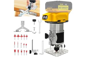 RAYLEEY Cordless Wood Router Trimmer for Dewalt 20V Battery, 6 Speeds Wood Trimmer Set, 800W 30000 RPM Brushless Motor Hand Palm Router with 15pcs 1/4"Shank Router Bits for Woodworking,Slotting(NO Battery)