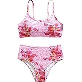 RoseSeek Girl's 2 Piece Floral High Waisted Swimsuit Smocked Wireless Bathing Suit Boho Holiday Beachwear Set