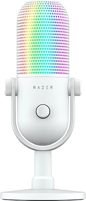 Seiren V3 Chroma - Micrófono USB RGB - Micrófono de Condensador supercardioide con Tap-to-Mute (iluminación reactiva, limitador de Ganancia Digital y Amortiguador Integrado) Blanco