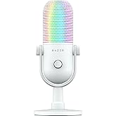 Razer Seiren V3 Chroma RGB USB Microphone: Stream & Game Reactive Lighting - Tap-to-Mute Sensor Condenser Mic - Digital Gain Limiter & Shock Absorber PC, Discord, OBS Studio, XSplit White (Renewed)