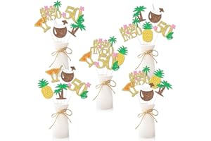 24 Pcs Beach 50th Birthday Centerpieces Beach I’m 50 Summer Tropical Themed Centerpiece Sticks Hawaiian Table Toppers Glitter