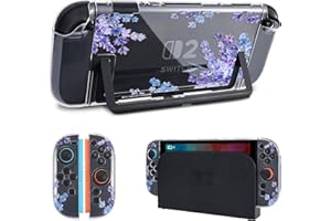 DLseego Protective Case Flower Floral Clear Switch 2 (2025), Detachable Joy-Handle Protective Case 2-Piece Split Full Wrap PC Hard Shell Anti-Scratch All-Round Protection Cover, Lavender, Purple