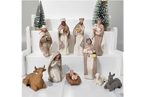 MeritMode Nativity Set for Christams Indoor - 10 Pcs Nativity Scene Statues Including Baby Jesus, Mary and Joseph, Suitable for Religious Decor and Interior