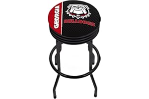 TRADEMARK GAMEROOM Bar Stool - University of Georgia Text Stool with Retro Black Ribbed Side - Swivel Chair for Game Room, Garage, or Home Bar by Trademark Global
