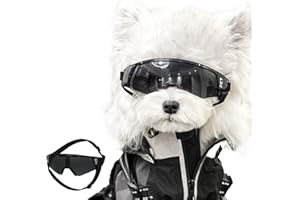 FOREVER CARING TOGETHER Dog Goggles for Small to Medium Breed, Dog Sunglasses UV Protection, Windproof & Anti-Fog, Puppy Sunglasses with Padded Frame and Adjustable Straps for Outdoor Riding, Driving（Black）