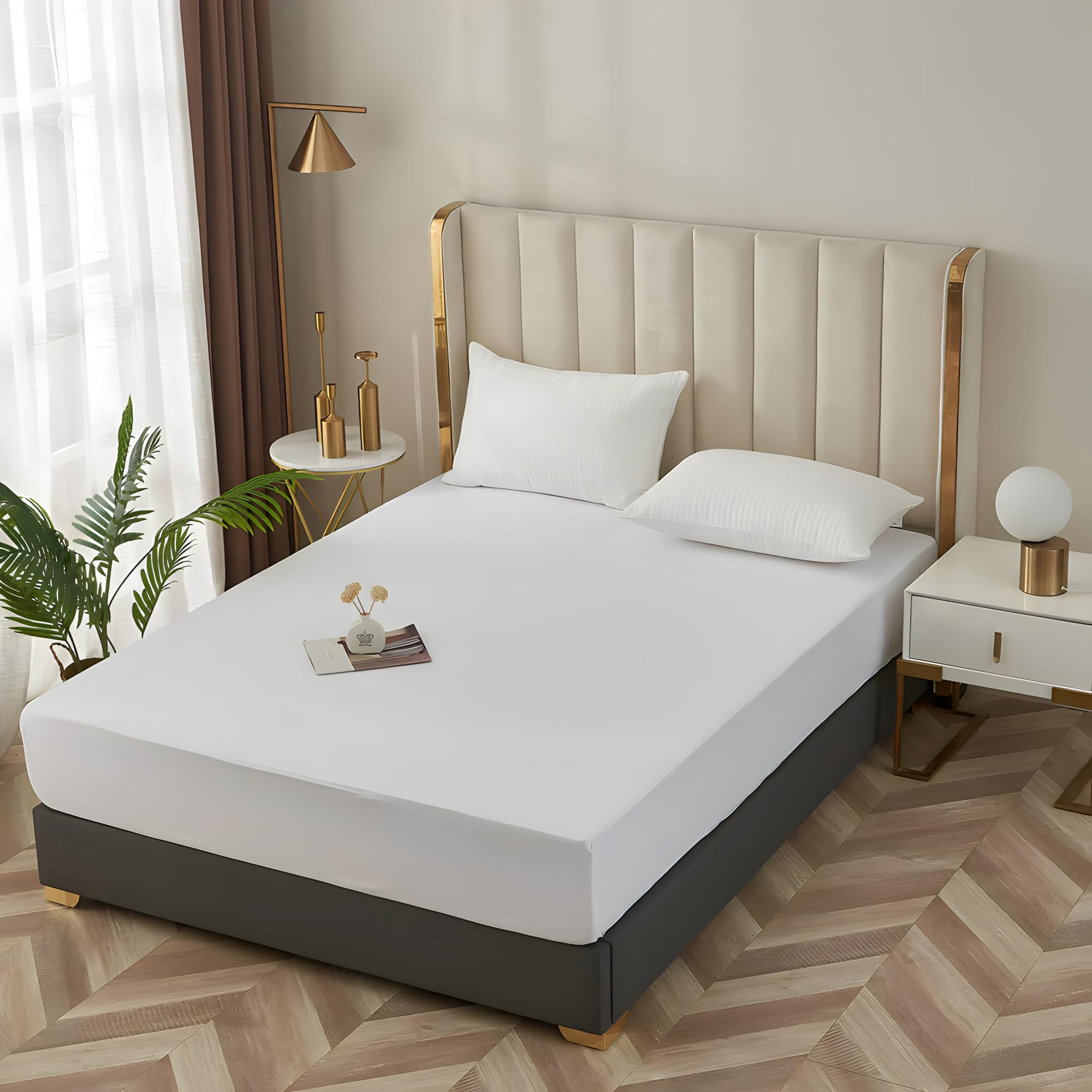 Dudra Premium Bedding Fitted Sheets Set with 2 Pillowcases -100% Soft Egyptian Cotton - Stays cool, Germ-free, No wrinkles - Single - Double - King - Super king fitted sheet Set (White, King)