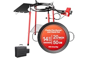 GRILL FORCE 20-Inch Paella Pan Set With Burner and Stand, Enameled Steel Paellera Kit, Built-In Ignitor, Regulator Hose, Carr