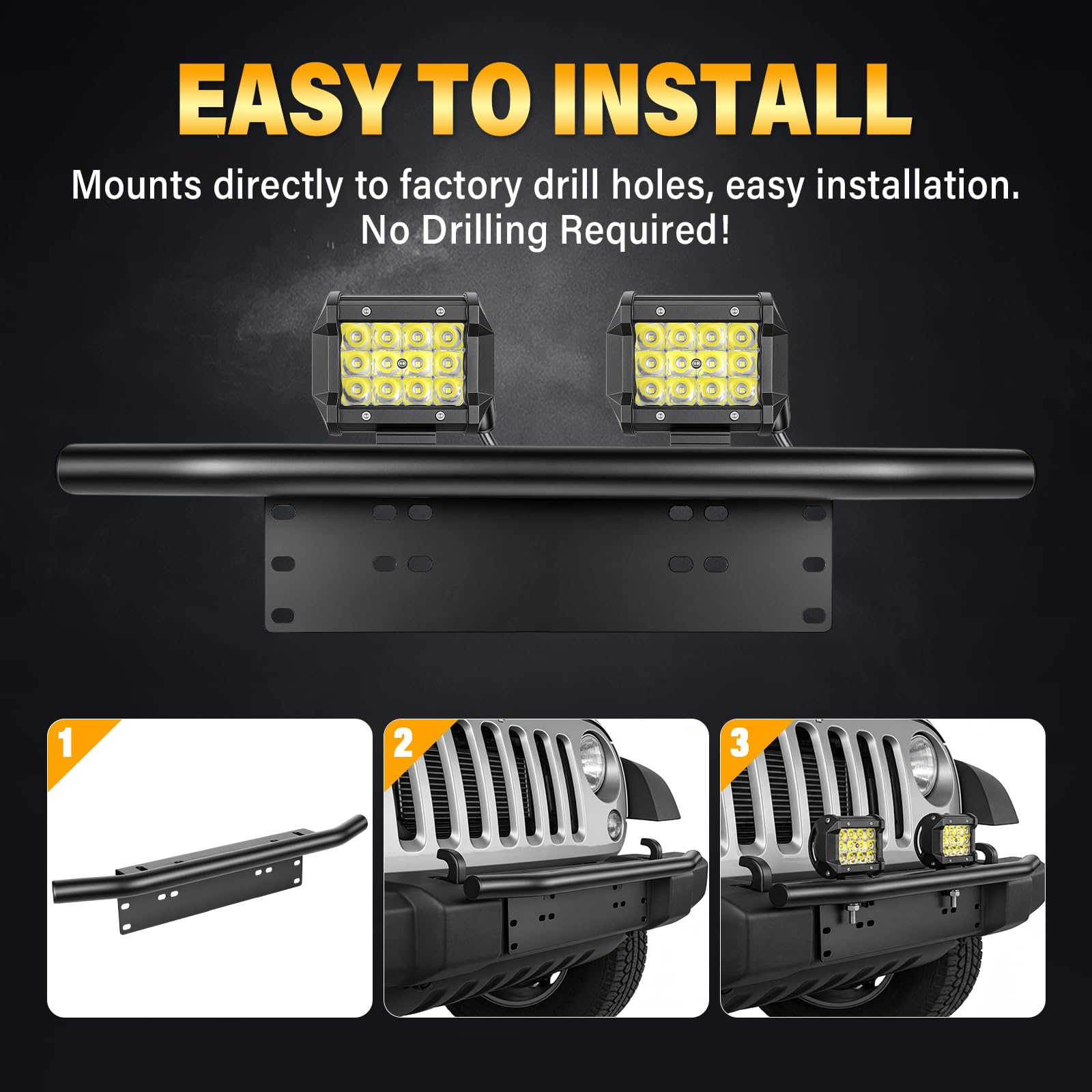 SKYWORLD Universal Kennzeichenhalter Bull Bar Stoßstange vorne Kennzeichenhalterung Halterung für Offroad-Arbeitsscheinwerfer Led Bar Driving - Schwarz 4