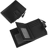 Feelorna Wallet for Men, Bifold PU Leather Wallet with 11 Card Slots, Large Capacity Credit Card Wallet with Zipper Coin Pocket and 2 ID Windows (Black)