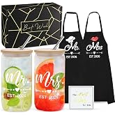 Mr and Mrs Glass Cups Aprons Gifts Set, Wedding Gifts for Couples 2026 | Bridal Shower Gift for Bride To Be, Engagement Gifts for Newlyweds, His and Hers Bride and Groom