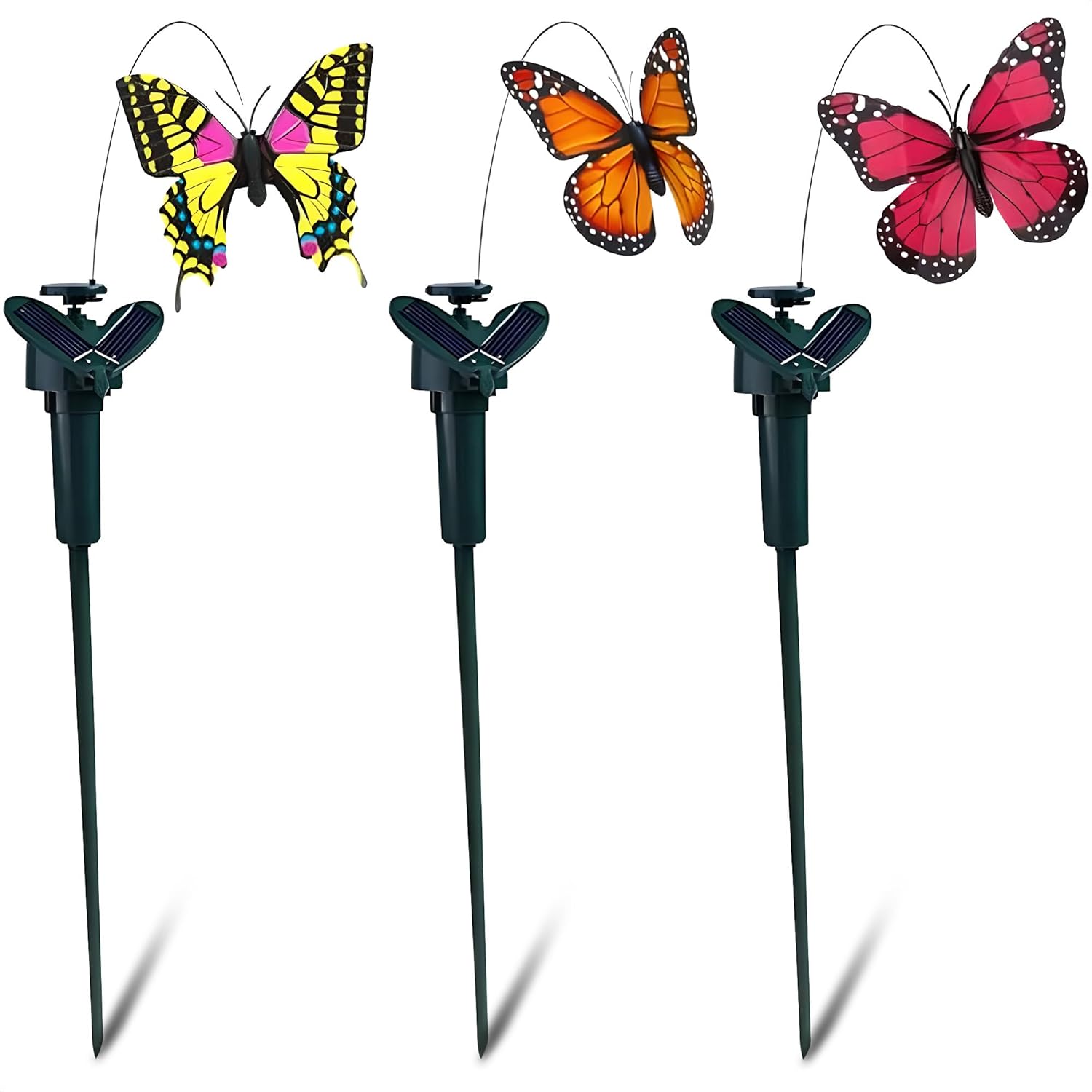 Decorative Garden Stakes - 3Pcs Butterfly Garden Stakes Decorative - Solar Butterfly Garden Decor Butterfly Outdoor Decor Yard Ornaments Battery Operated - Solar Christmas Ornaments Decorative Butterflies (Battery NOT INCLUDED)
