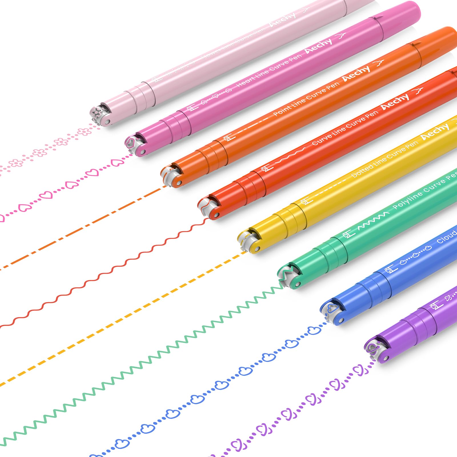 Photo 1 of AECHY 8PCS Curve Highlighter Pen for Note Taking, Dual Tip Pens with 8 Different Curve Shapes & 8 Colors Fine Lines, Colored Curve Pens Set for Kids Journaling Back to School Supplies