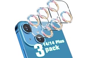 OUYTEU 3 Pack Ouyetu Designed for iPhone 14 Plus Camera Lens tector Glass, Designed for iPhone 14 Glass Camera Lens tector, 9H Tempered Glass, Night Shooting Mode, Case Friendly, High Definition