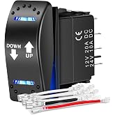 Nilight Down Up Polarity Reverse Rocker Switch Momentary 7PIN | DPDT 20A Rocker (ON) Off (ON) 12V 24V Toggle Jumper Wires for Control Motor Hoist Crane Linear Actuator