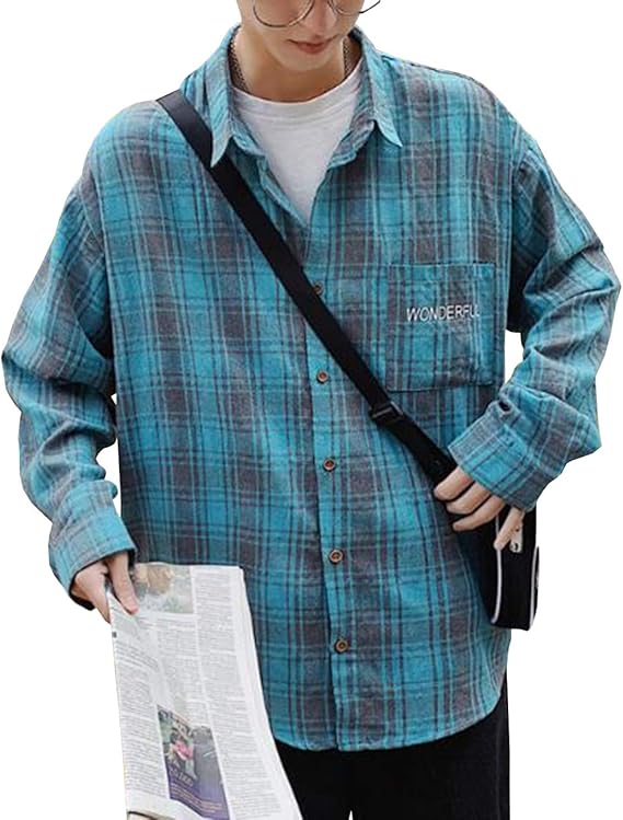 Amazon Feellway メンズ ブラウス チェック柄 長袖 ゆったり チェックシャツ ポロネック カジュアル ネルシャツ 襟付き 薄手 ギンガムチェック シャツジャケット Bf風 シャツ 通販