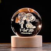 IFOLAINA 3D Couple Crystal Ball Valentine's Gifts for Her 2.36" Engraved Glass Couple Sphere Gifts with Colorful Lighted Base Decorative Glass Ball Romantic Anniversary Decor Wife Birthday Gifts