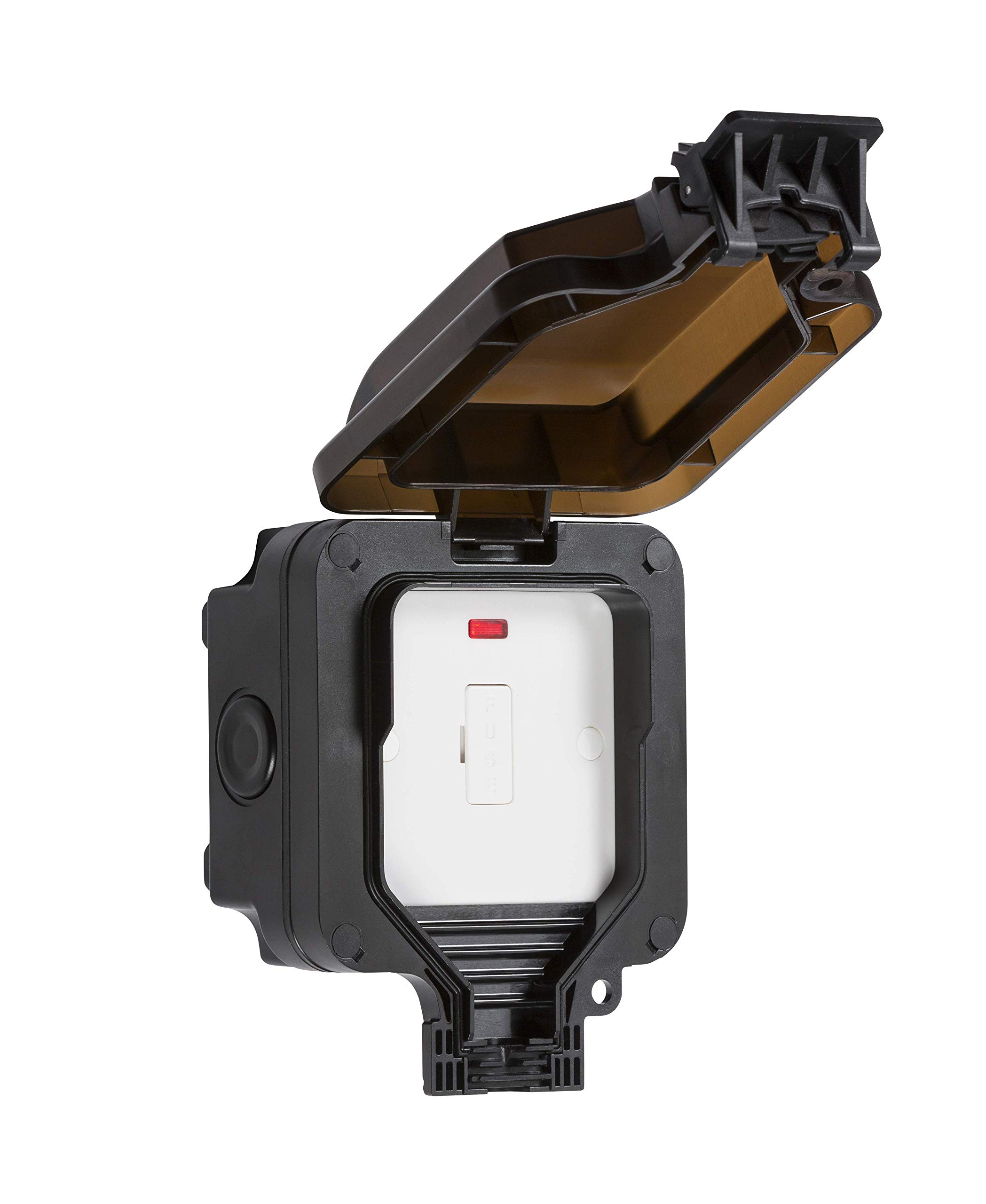 Knightsbridge OP6N Outdoor Weatherproof Fused Spur with Neon, Black, 153.0 mm*110.0 mm*110.0 mm