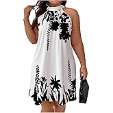 Floerns Women's Plus Size Floral Halter Dress Sleeveless Tie Back Summer A Line Dresses