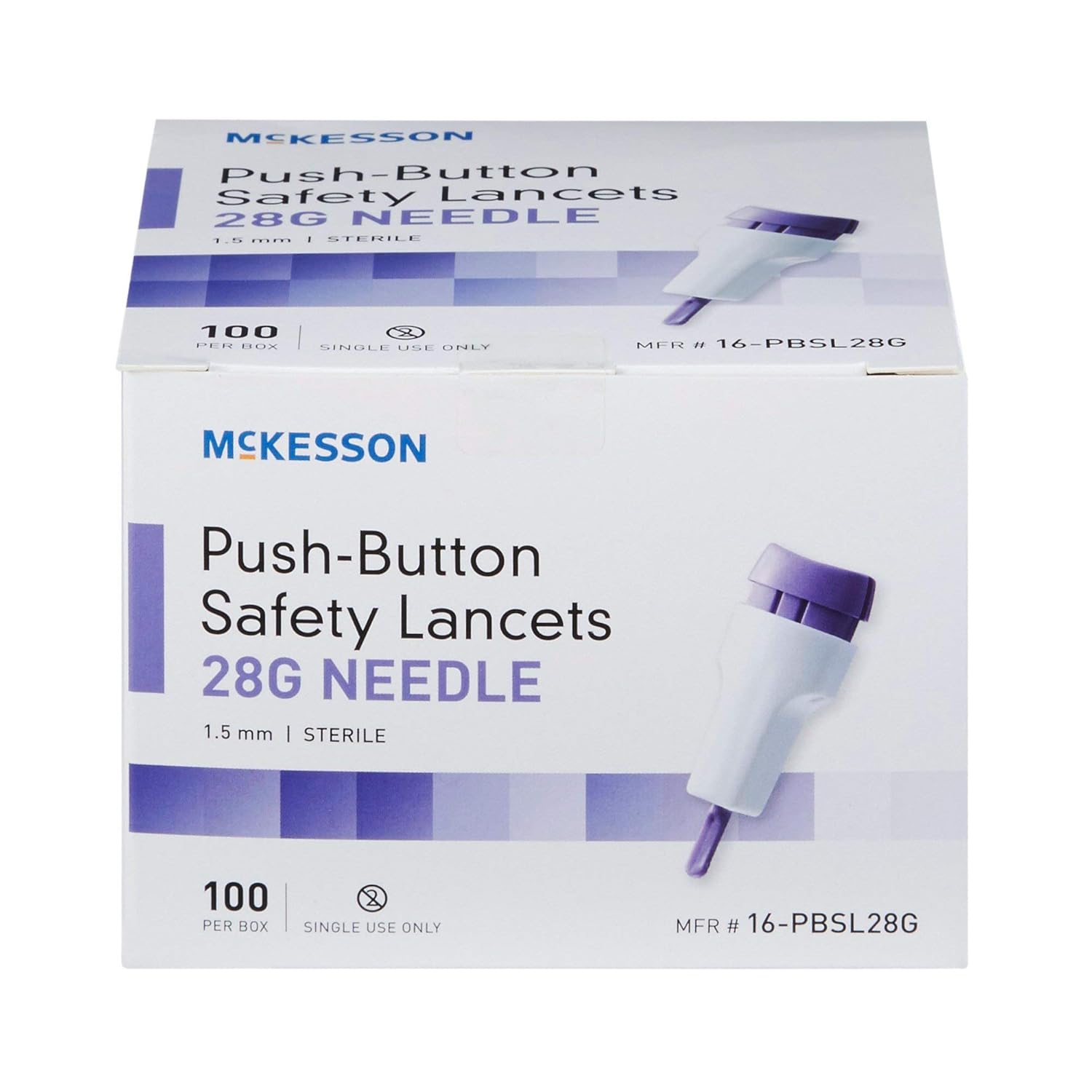 McKesson Lancet Push Button 28 Gauge 1.5 mm Depth 1 Box(s), 100 /Box: Industrial & Scientific