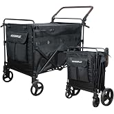 WonderFold Max Pet Stroller for Large Pets, High-Capacity Comfort | High-Capacity Pet Stroller with a Spacious Interior, Faux Leather Handlebar, Rear Brake &amp; Breathable Mesh for Large Pets