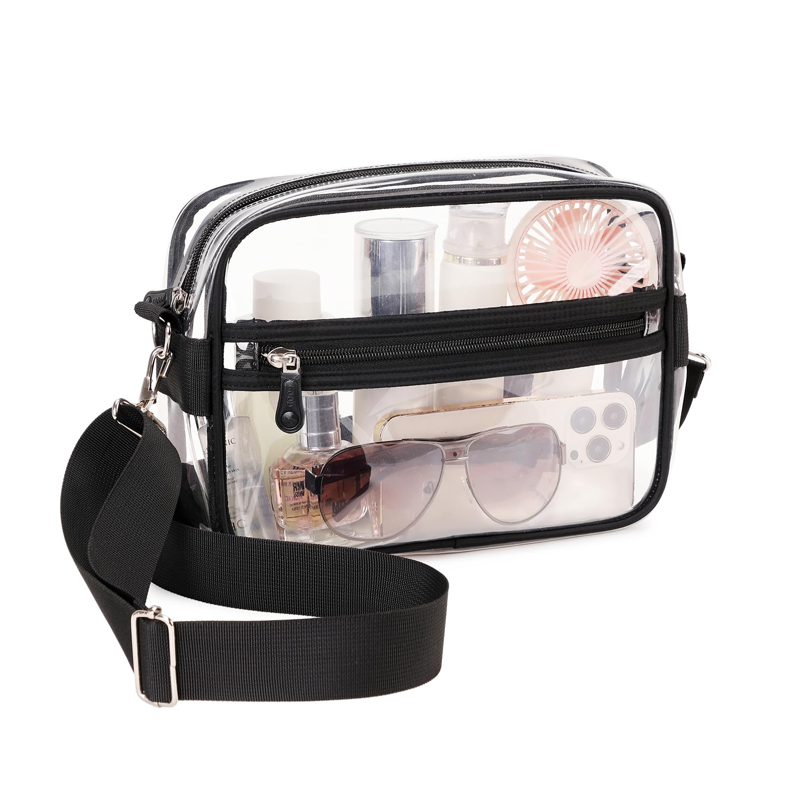 Photo 1 of **MINOR DAMAGE - USED**
MUSEVOS Clear Bag for Stadium Events, Crossbody Bag Purse Adjustable Strap Shoulder Bags for Concerts Festival Sports Events Black Transparent