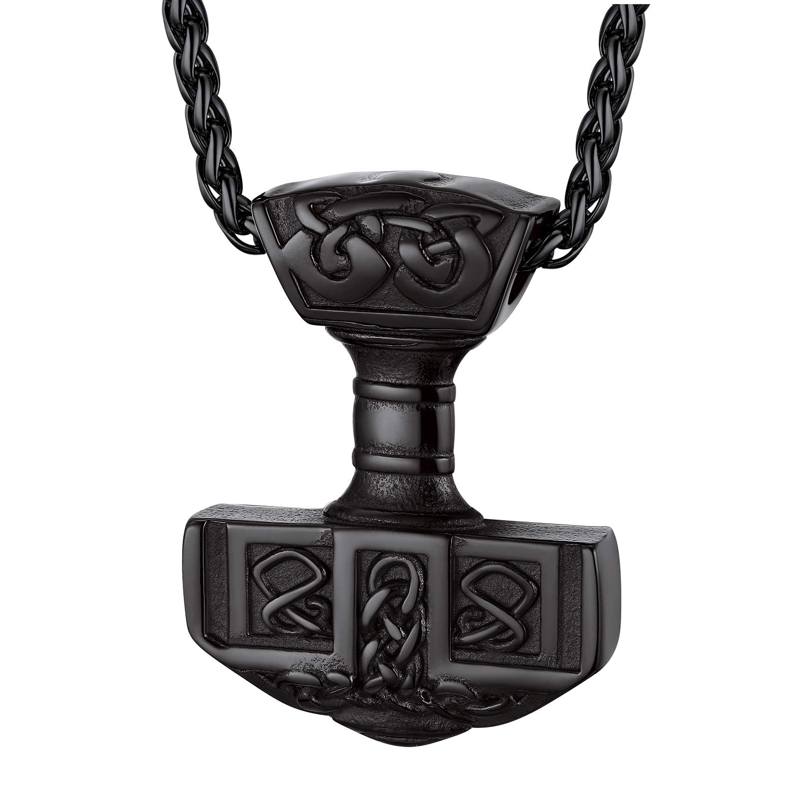 PROSTEEL Necklaces for Men, Viking Mjolnir Hammer Nordic Amulet Norse Stainless Steel Pendant Jewellery Black with Gift Box