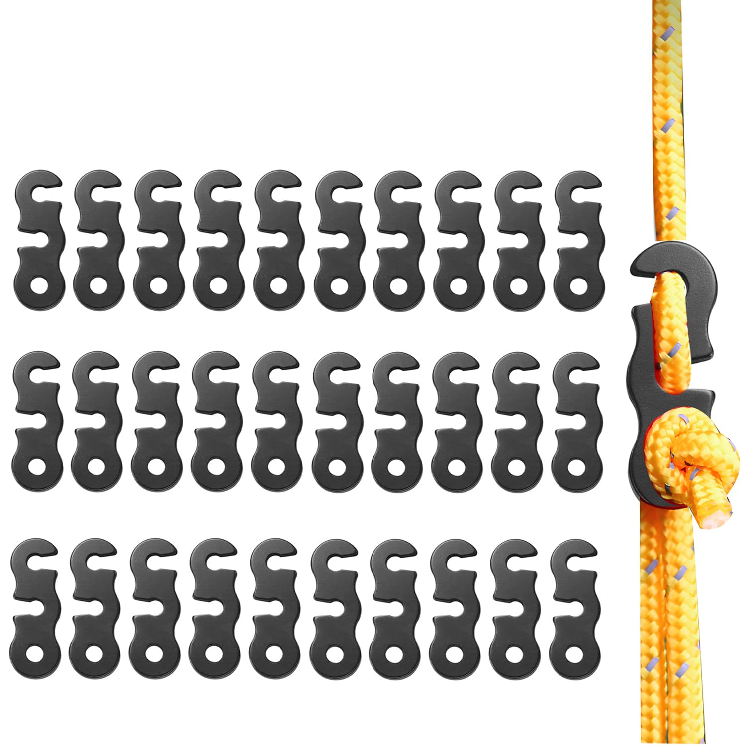 Photo 1 of LUYADIN 30Pcs Guyline Tensioner Aluminum Alloy Guy Line Cord Adjusters Tent Rope Tensioners Paracord Tensioner for Outdoor Tent Camping Hiking Accessories (Black)