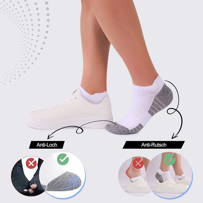 Sneaker Socken Herren Damen 10 Paar, Atmungsaktive Baumwolle Sportsocken, Kurz Halbsocken Laufsocken Weiß 39-42