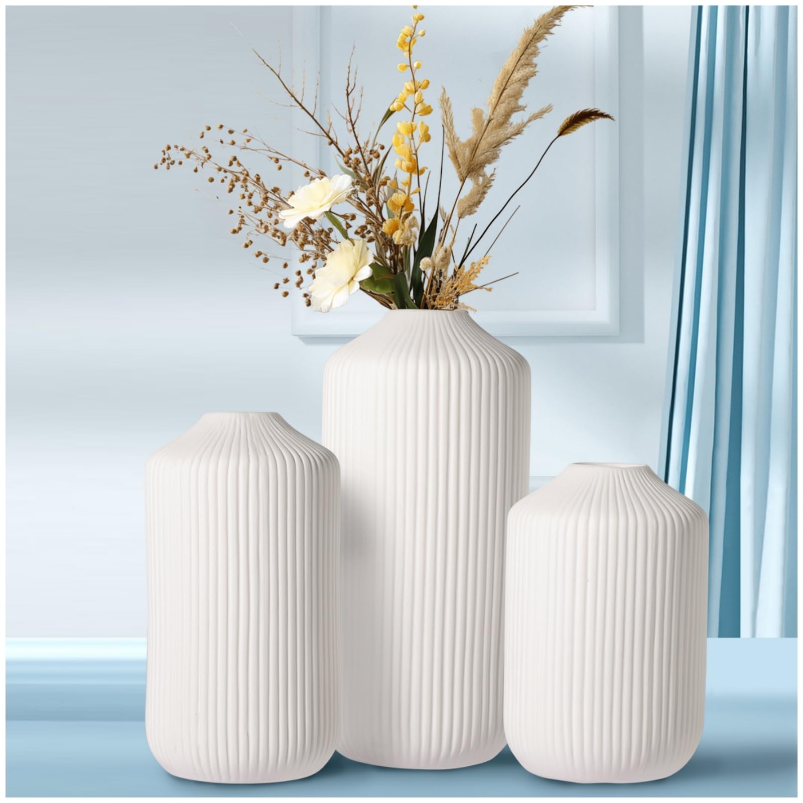 White Ceramic Vase,Boho Round Modern Table Flowers Vases-Home Accents ...