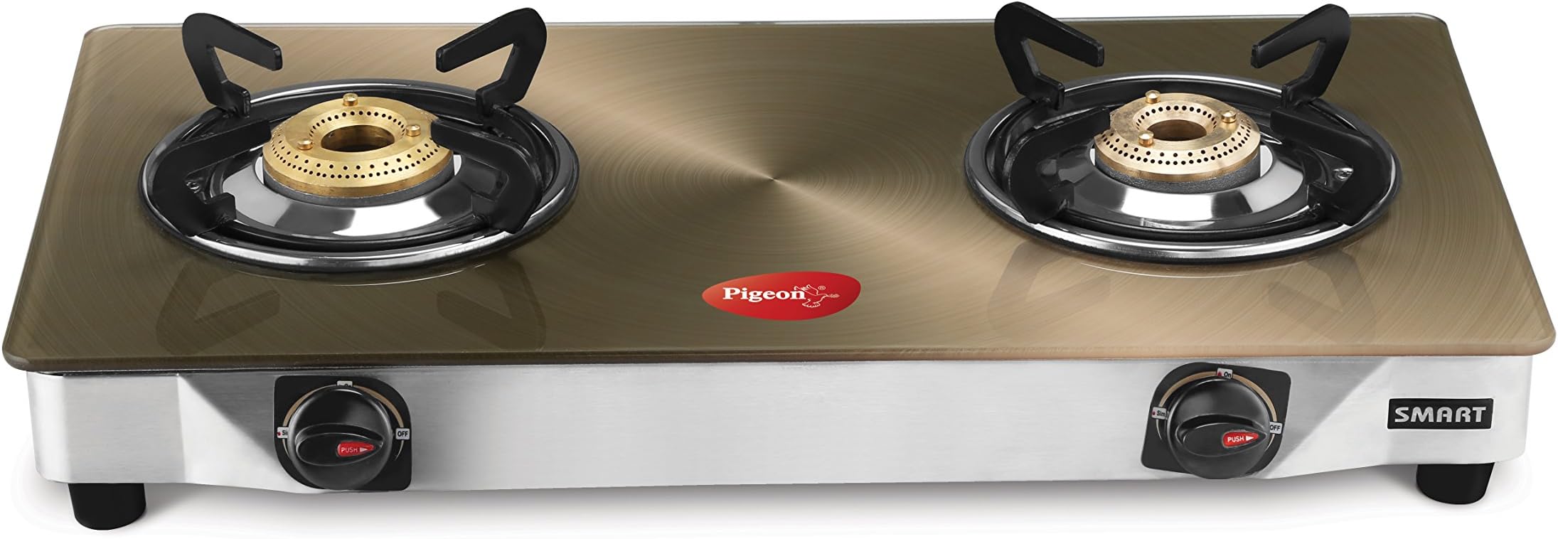 Pigeon Metallic Gold 2 Burner Glass Top Gas Stove