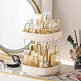 360° Rotating Makeup Organizer, Spinning Bathroom Organizer Countertop, Large Capacity Cosmetics Skincare Organizer for Bathroom Vanity Dresser Table (Cream, 2 Tiers)