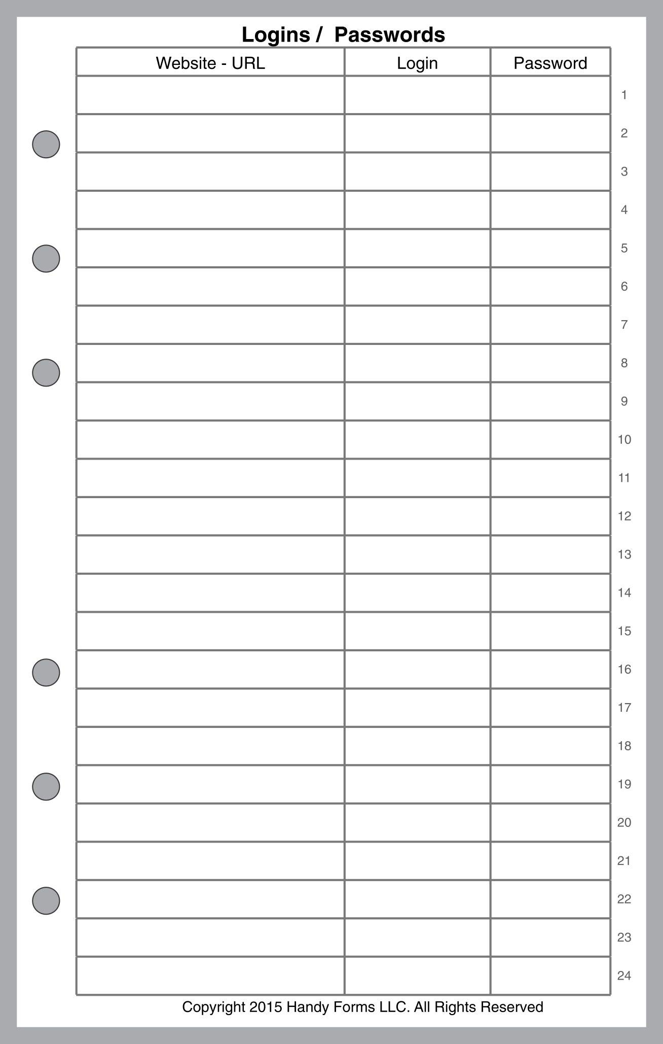 Compact Size Login Password List, Sized and Punched