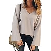 Yousify Womens V Neck Oversized Sweaters Long Sleeve Knit Pullover Trendy Casual Chunky Sweater