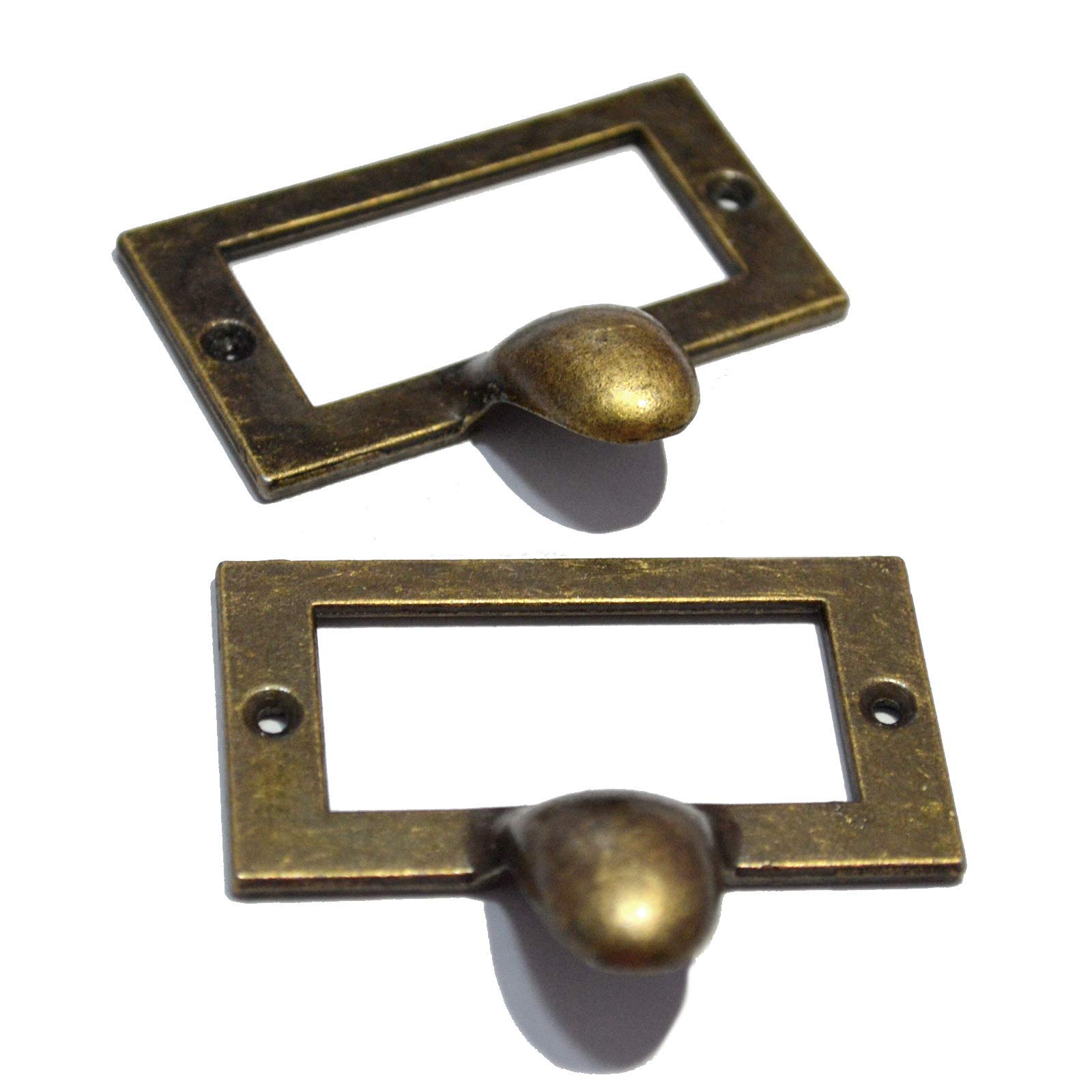 10 Sets Antique Tag Labels Frames File Name Card Holders Vintage Bronze Pulls Knobs Handles for Office File Case Library Drawer Medicine Cabinet Apothecary Furniture (Size: 2-1/4"1-3/4")